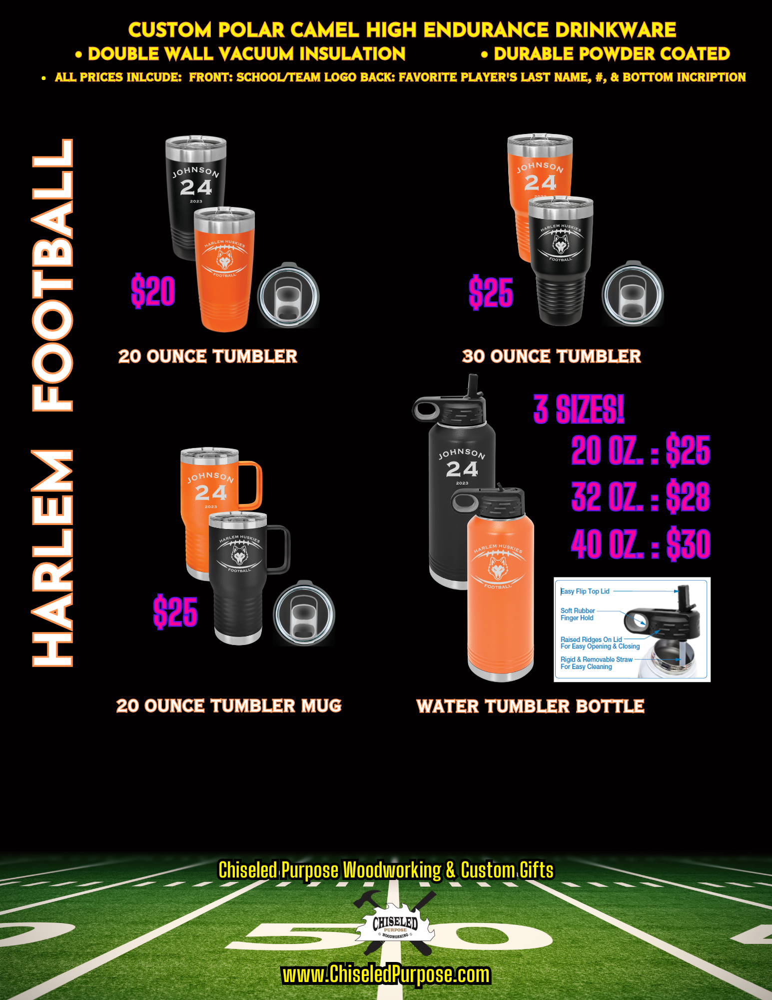 Harlem Football 20 oz. Vacuum Insulated Travel Mug