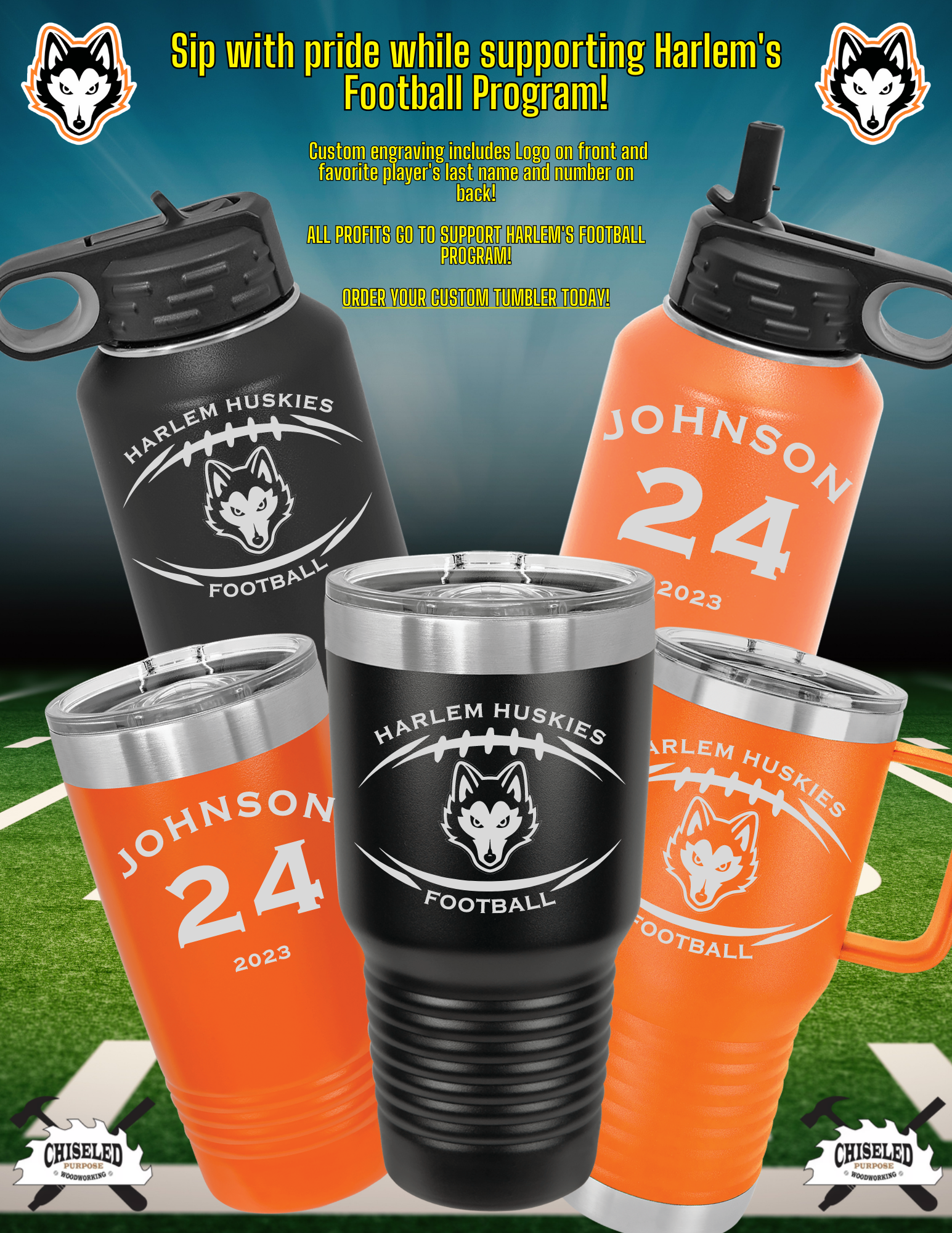 Harlem Football Water Bottle Tumbler