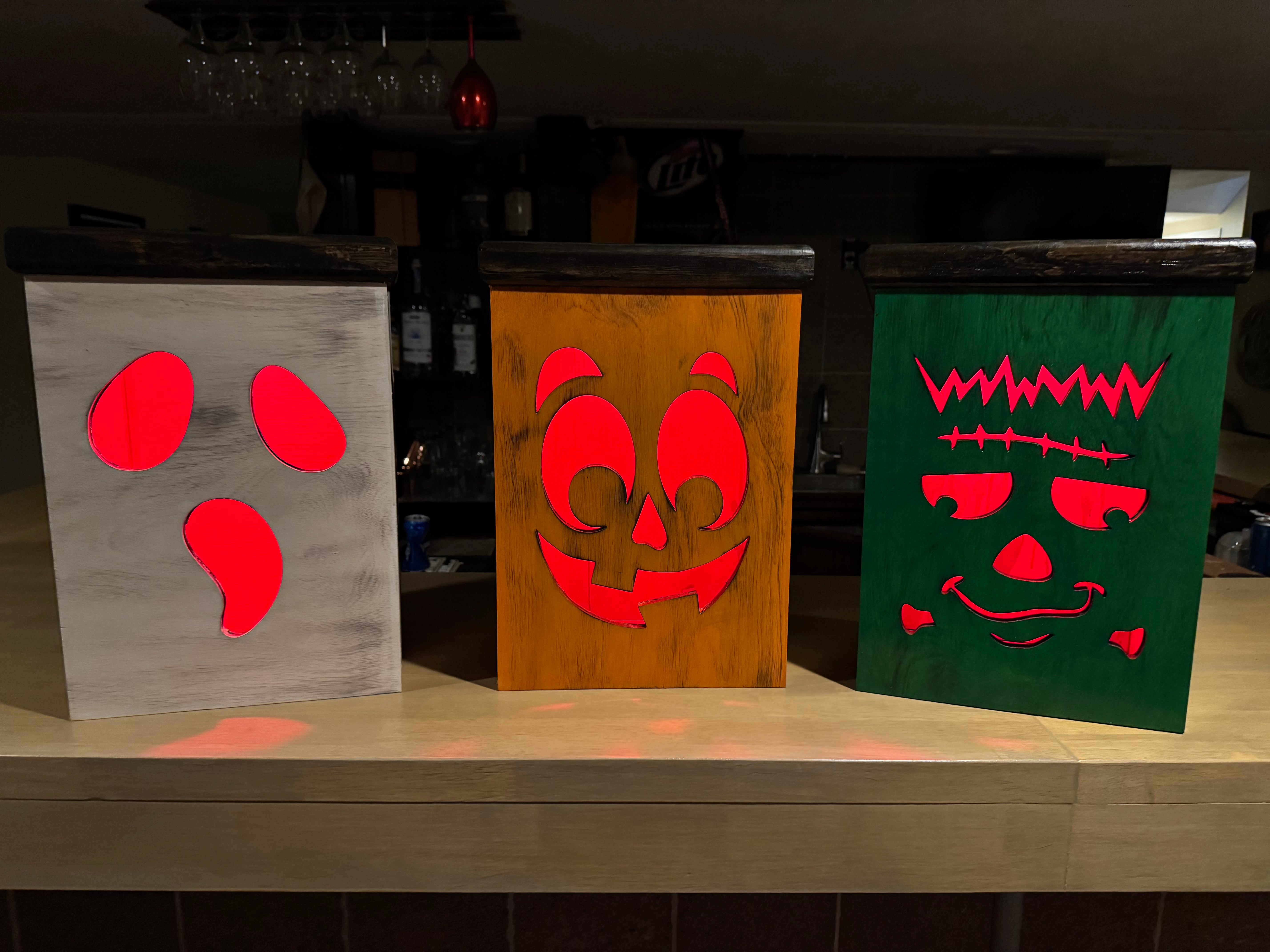 Large Wooden Halloween Lanterns – Ghost, Pumpkin, or Frankenstein