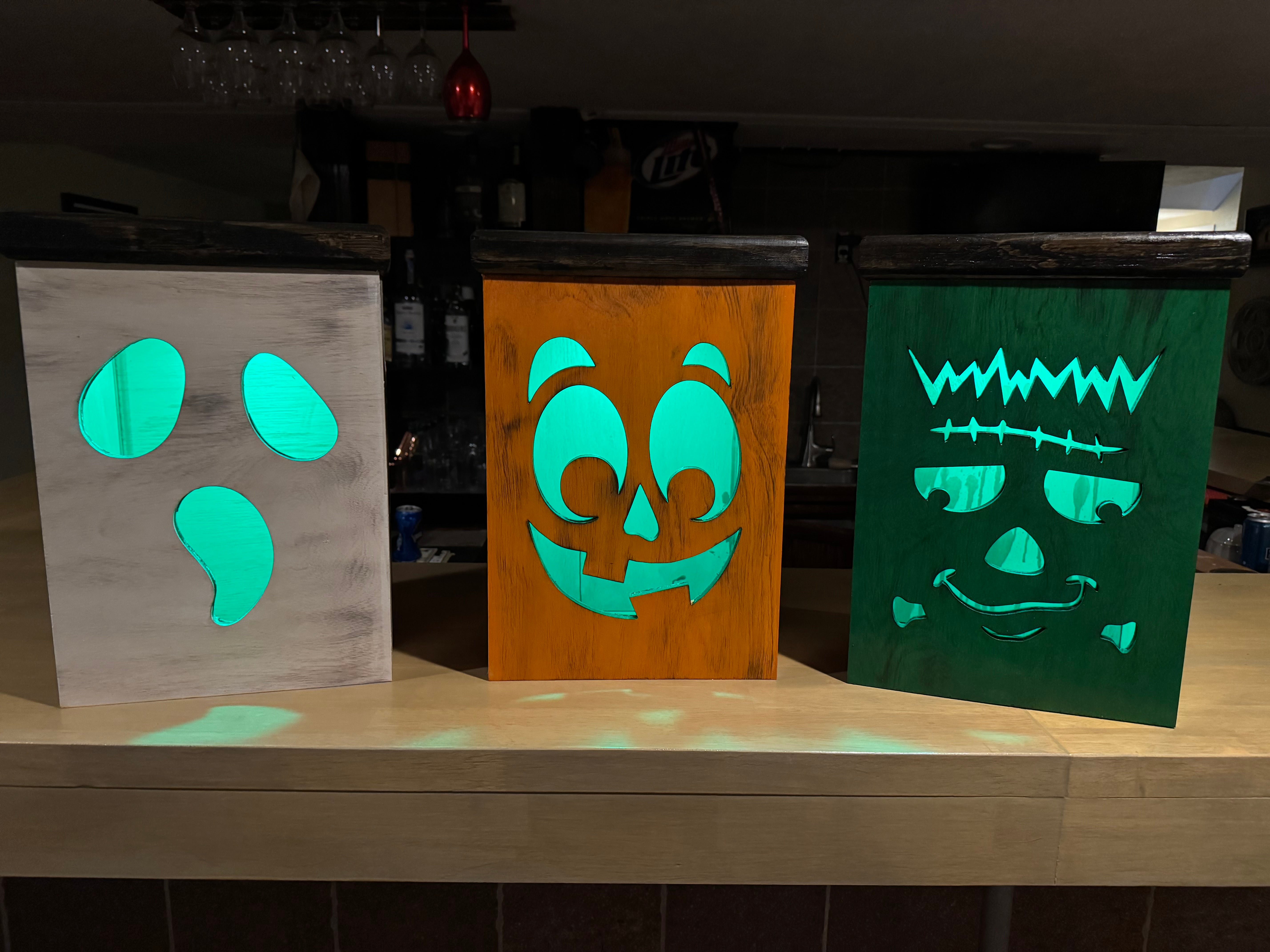 Large Wooden Halloween Lanterns – Ghost, Pumpkin, or Frankenstein