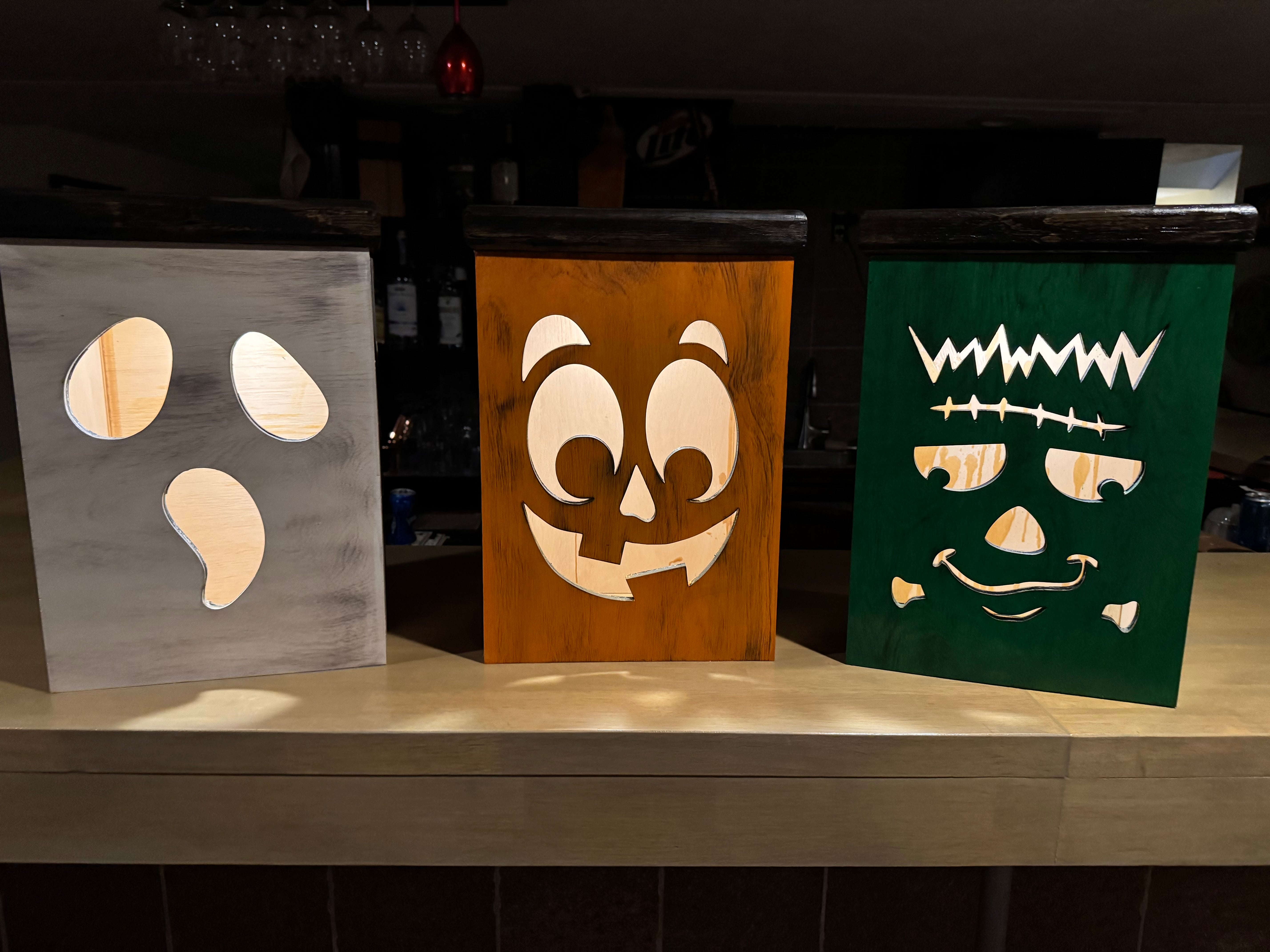 Large Wooden Halloween Lanterns – Ghost, Pumpkin, or Frankenstein