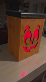 Load and play video in Gallery viewer, Large Wooden Halloween Lanterns – Ghost, Pumpkin, or Frankenstein
