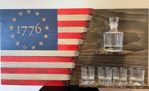 US Rustic Flag w/ Whiskey Decanter/Glass Set