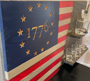 US Rustic Flag w/ Whiskey Decanter/Glass Set